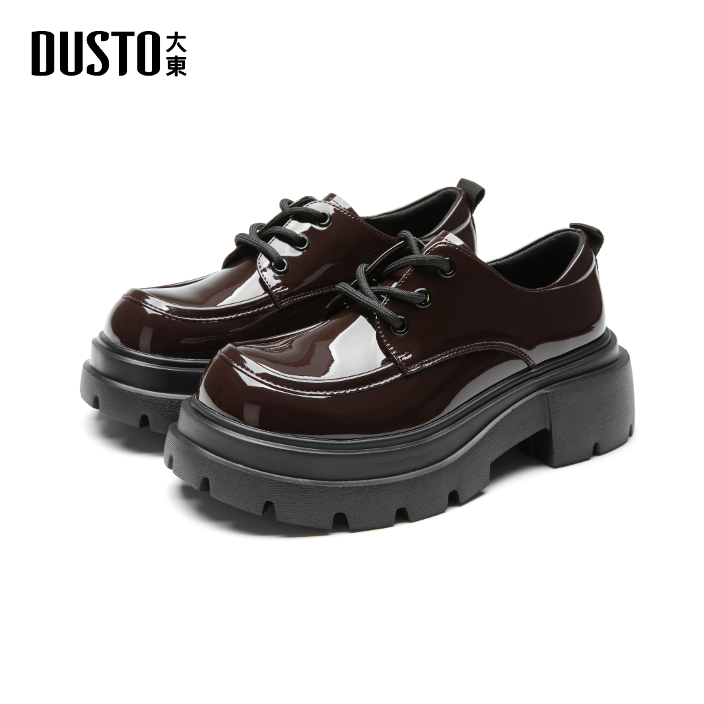 DUSTO ออกซ์ฟอร์ดสีน้ำตาลเงา พื้นบล็อกหนา เพิ่มความสูงมั่นคง ดอกยางเกาะ ...