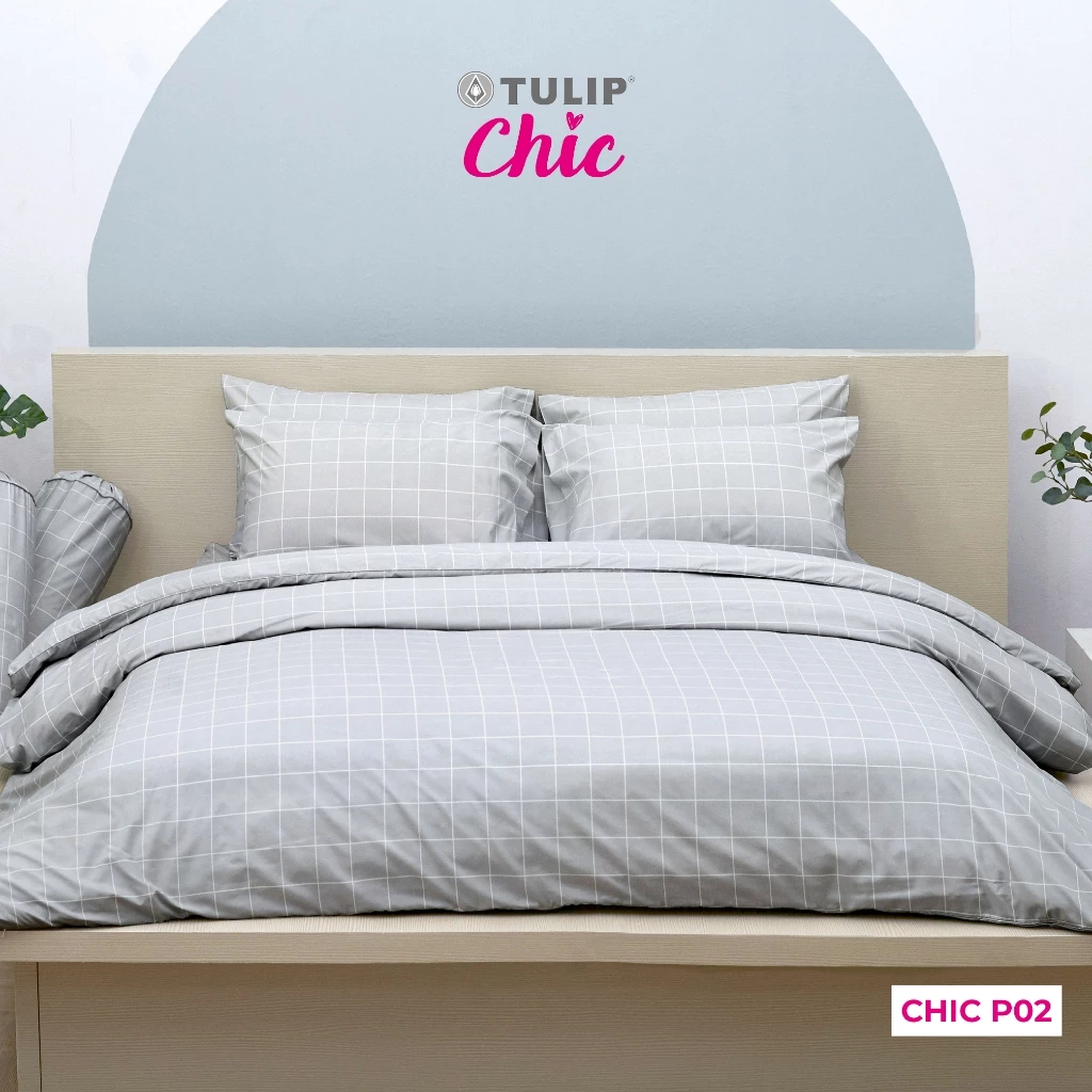 TULIP CHIC P02 ชุดเครื่องนอนผ้าพิมพ์ลาย ผ้าปูที่นอนและผ้าห่มนวม สัมผัสนุ่มสบาย สไตล์มินิมอล