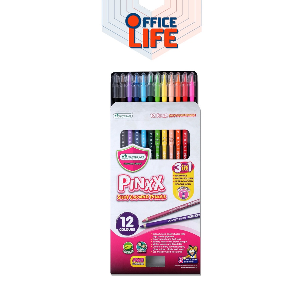 Master Art (มาสเตอร์อาร์ต) ดินสอสี สีระบายน้ำได้ รุ่น PINXX 12 สี 3in1 ...