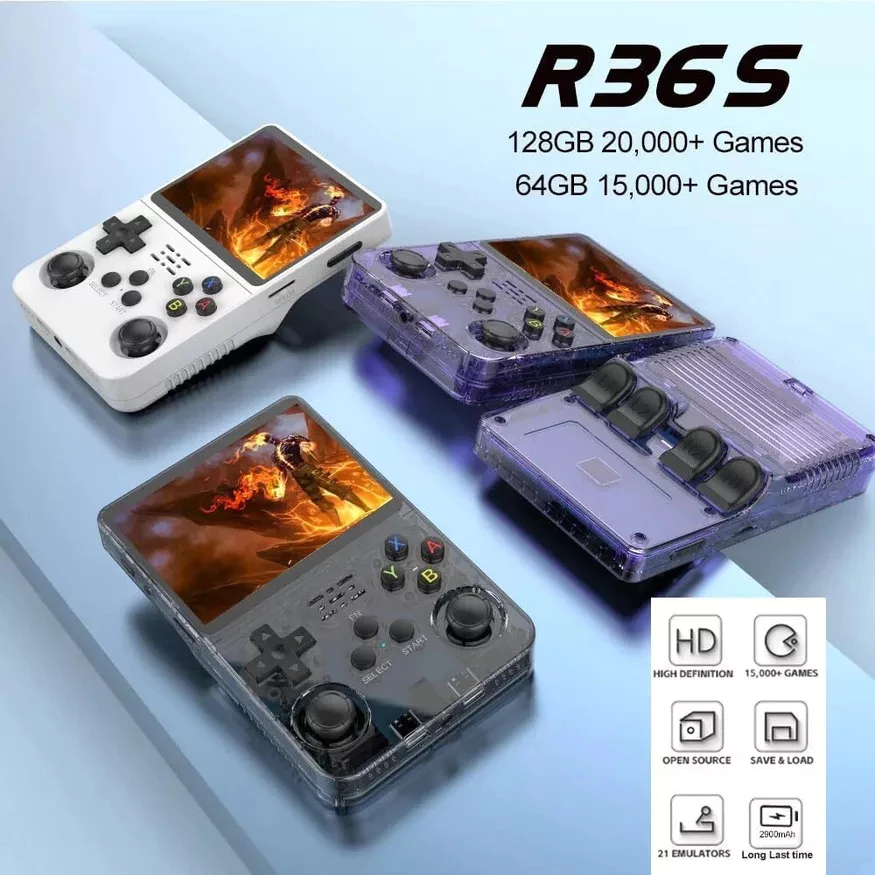 R36s คอนโซลเกมมือถือ Linux 35 นิ้วหน้าจอ IPS พกพา 64GB เครื่องเล่น ...