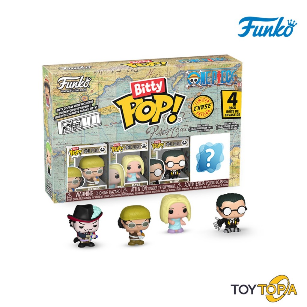 Funko Bitty Pop! 4 Pack: One Piece - Usopp, Kaya, Kuro, Mystery Mini Figure - 1 in 6 Chance of Receiving The Rare Chase Variant - Styles May Vary - 0,9 Pouce
