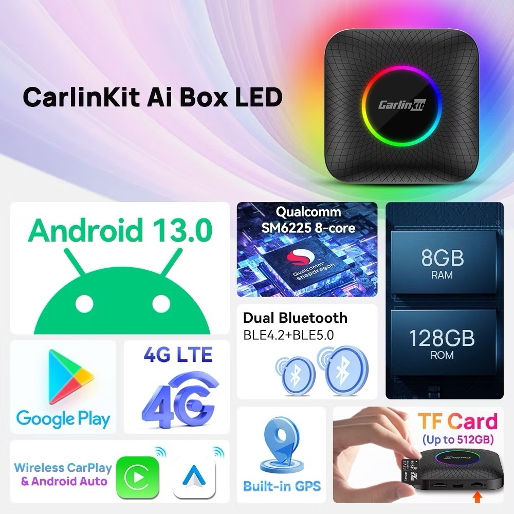 CarlinKit TBox Ambient LED Android13 AI Box / Wireless CarPlay