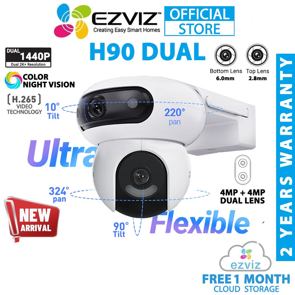 ⚡️กล้องวงจรปิดไร้สาย⚡️ EZVIZ H90 Dual Lens 4MP+ 4MP Dual Rotation Pan ...