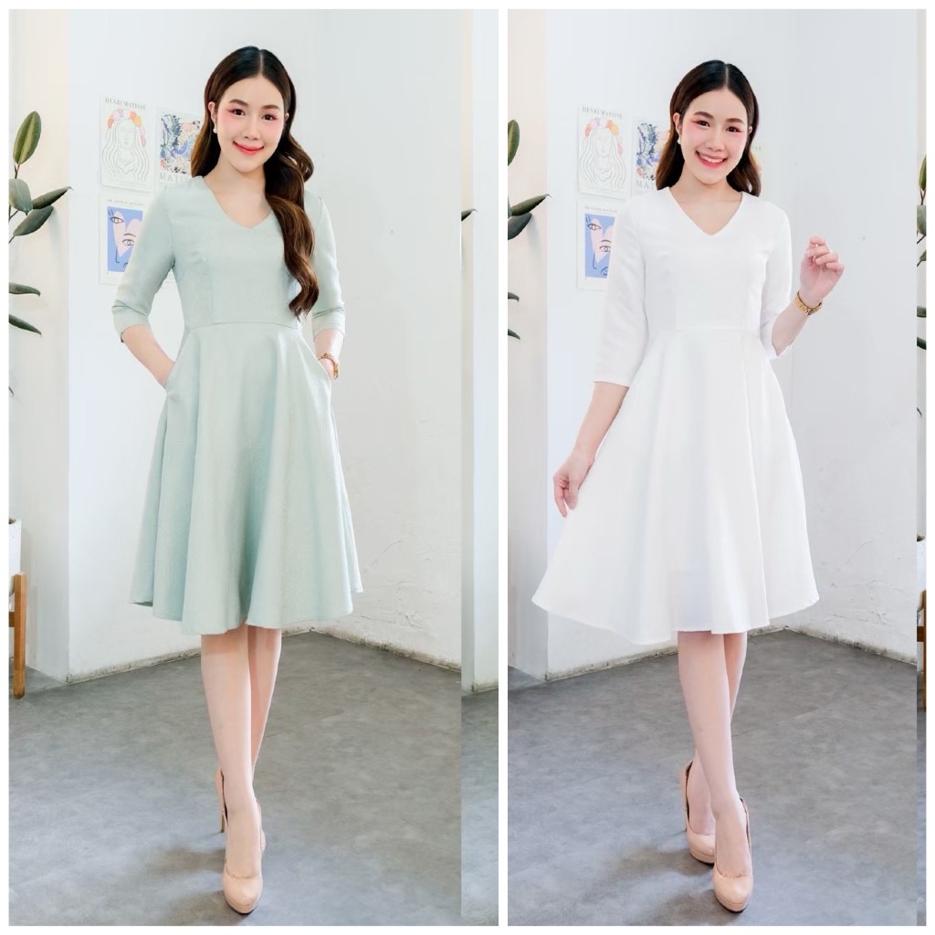 LX9301  Dressแขนสามส่วน ทรงเรียบหรู ชุดออกงานทางการ ทรงสุภาพ ชุดพิธีการ เดรสทำงาน [LUXURY707]