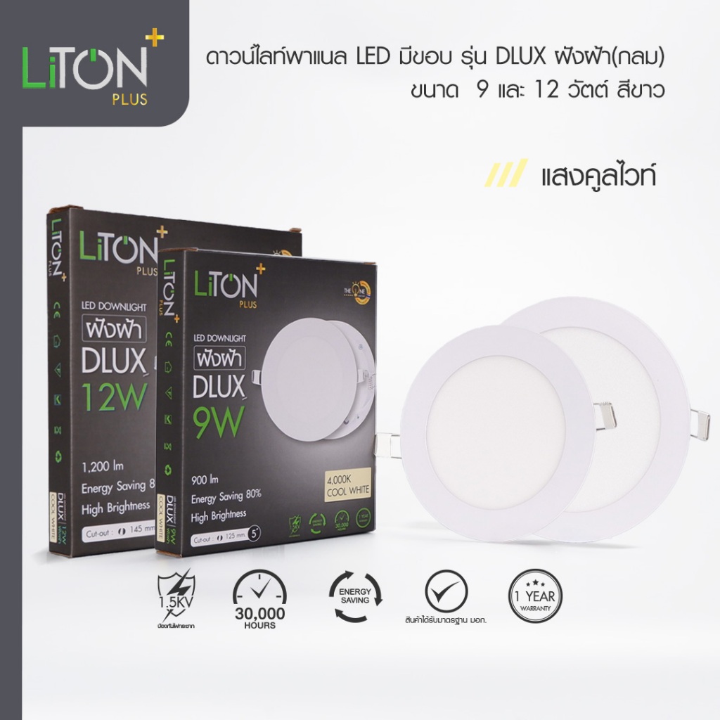LiTON โคมดาวน์ไลท์ พาแนล LED รุ่น DLUX ฝังฝ้า หน้ากลม สีขาว 9W,12W ...