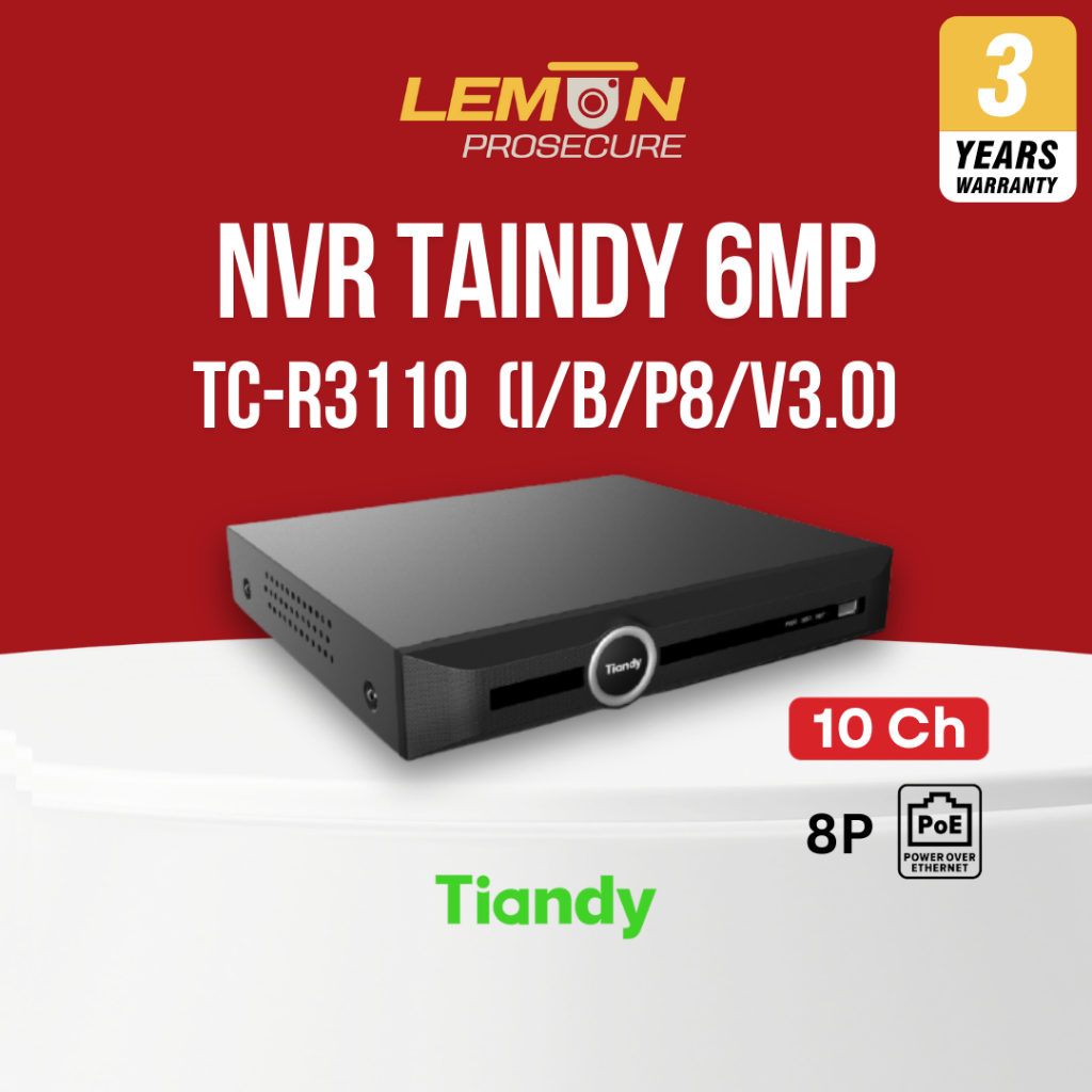 Tiandy TC-R3110 NVR 10CH PoE 8 พอร์ต (I/B/P8/V3.0) เครื่องบันทึกกล้อง ...