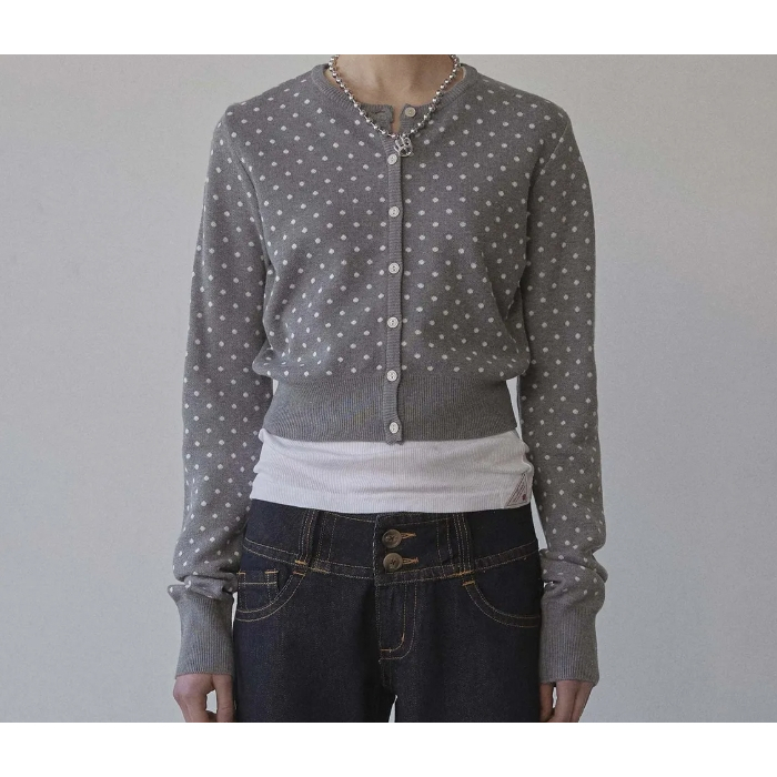 Sculptor Polka Dot Cardigan (Baby Pink/Brown, Melange Gray/White