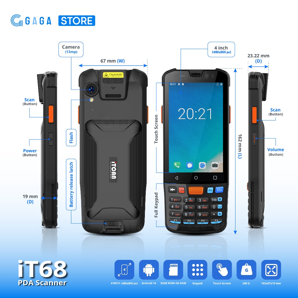 เครื่องสแกนบาร์โค้ด PDA รุ่น iT68 iT88 สแกน 1D 2D เครื่องนับสต๊อก ...