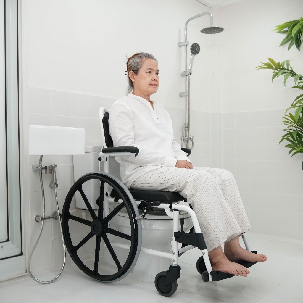 Synergy รุ่นเมอริท รถเข็นอาบน้ำ นั่งถ่าย คล่อมชักโครก อลูมิเนียมอัลลอยด์