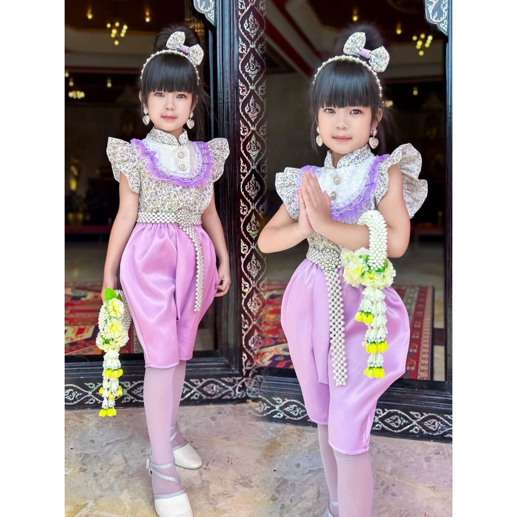 ชุดไทยเด็กผ้านิ่ม แถมกิ๊บโบว์ฟรี🔥 เสื้อดอก+โจงกระเบน ไซส์ S-XXL ใส่สบายไม่ร้อน มุมมองที่ 3
