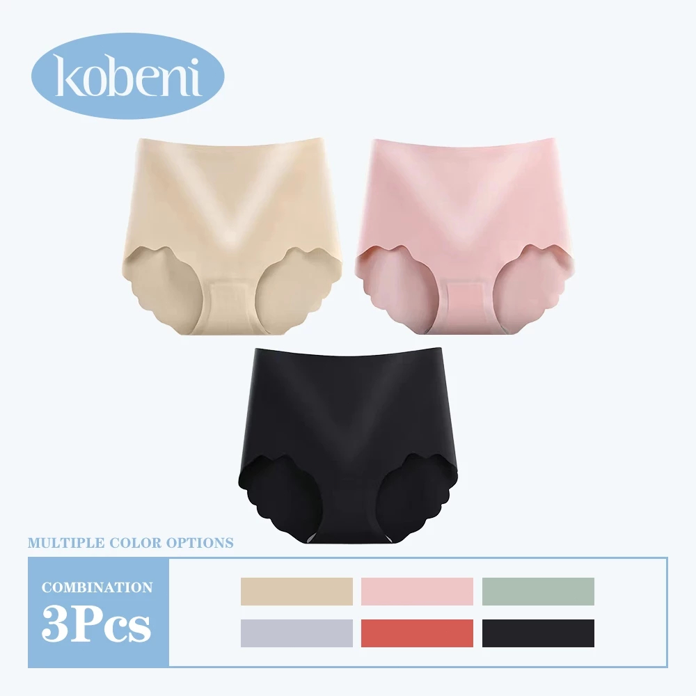 ⭐KOBENI⭐【แพ็ค 3ตัว】กางเกงในไร้ขอบ เอวสูง ยืดกระชับคืนตัว ผ้านิ่มเย็น ใส่สบายมาก ขนาด L-XL