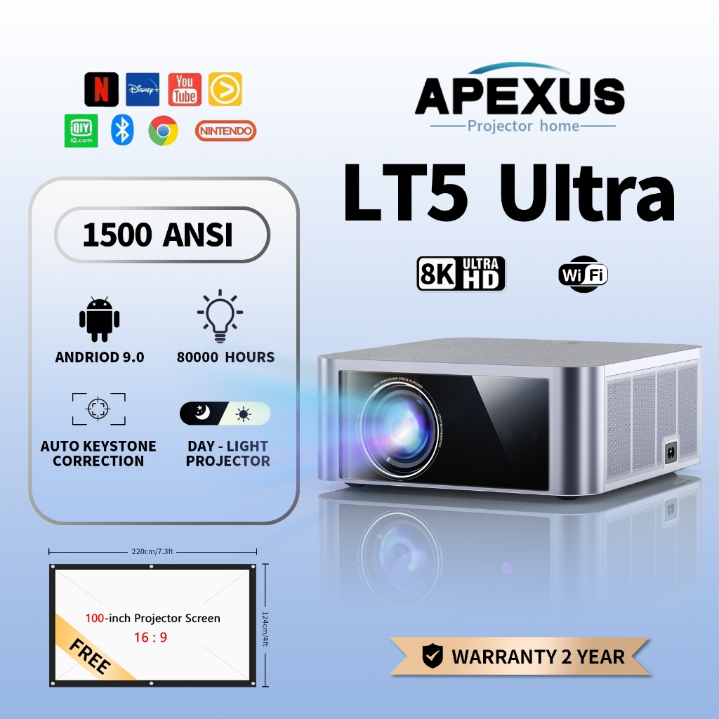 Apexus LT5 Ultra Projector 8K 1500 ANSI การดูกลางวันอัจฉริยะ สนับสนุน ...