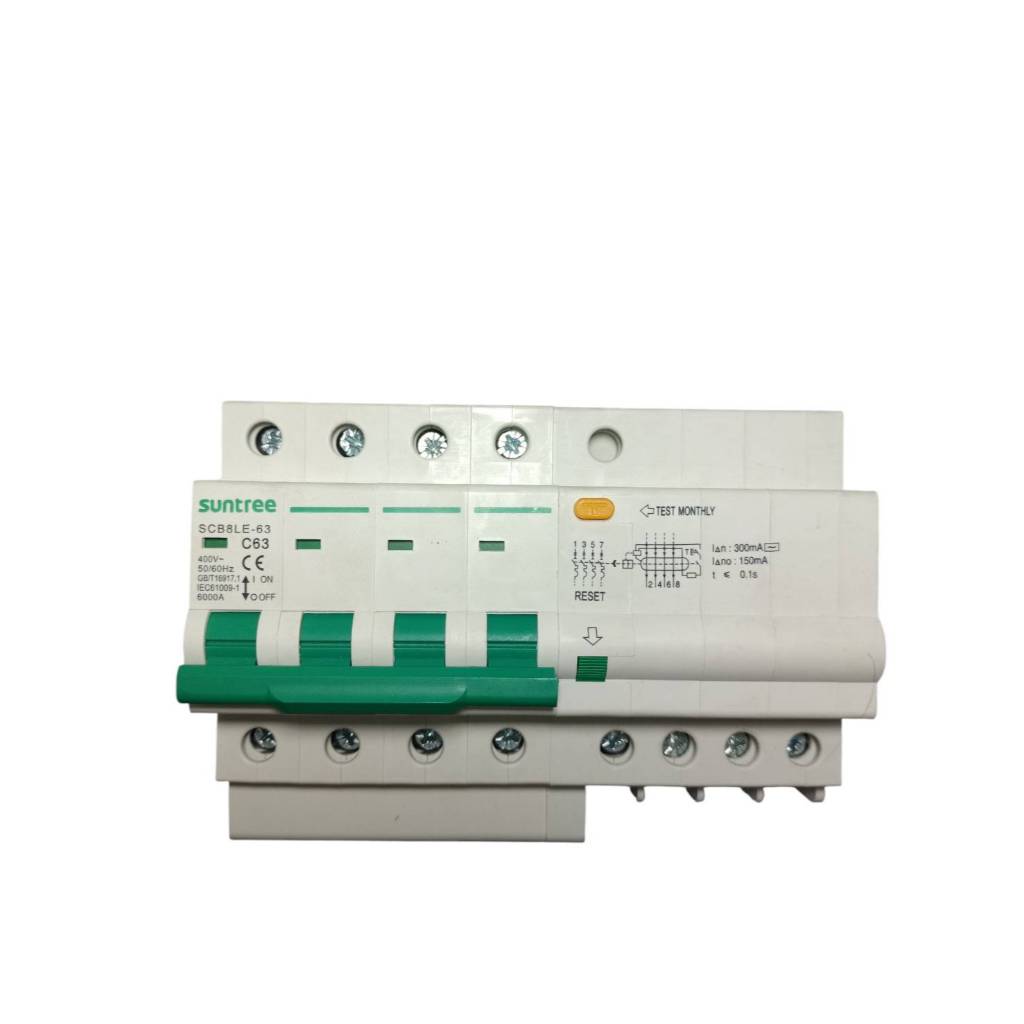 CIRCUIT BREAKER RCBO SCB8LE 63 4P / 63A-300Ma SUNTREE | Shopee Thailand