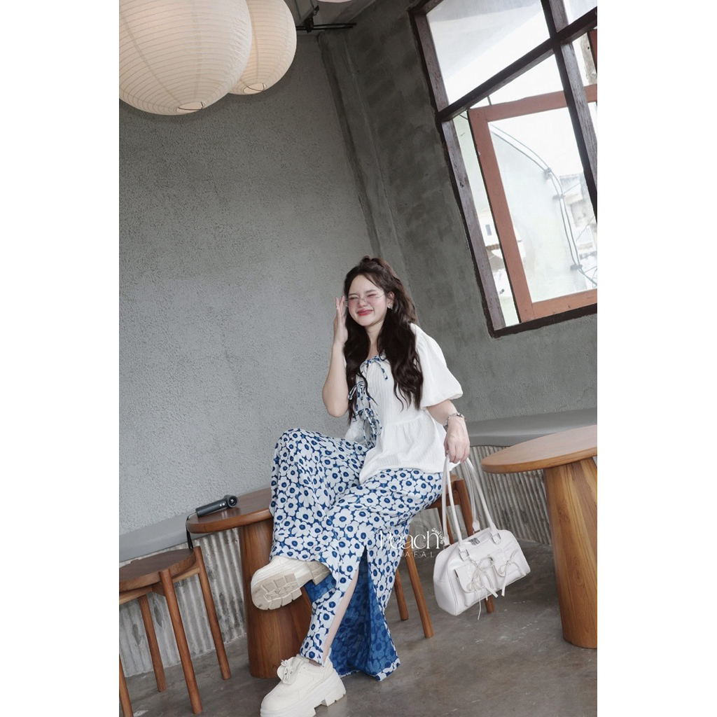ชุดเซท Mor hom set ชุดเซทลายดอกผ้าม่อฮ่อม2 ชั้น | Shopee Thailand