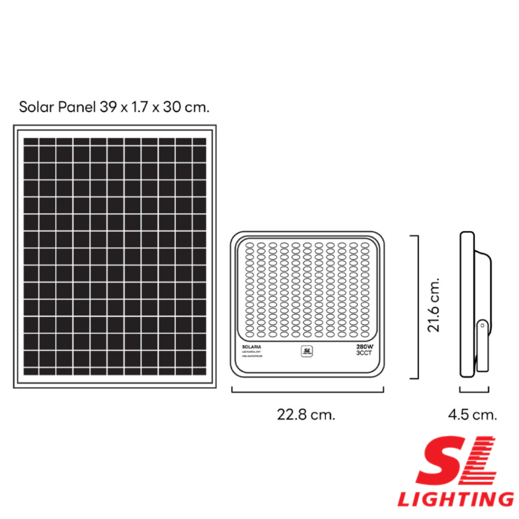 SL LIGHTING โคมโซล่าฟลัดไลท์โซล่าเซลล์ 280W 3 แสง IP65 รุ่น SOLARIA ...