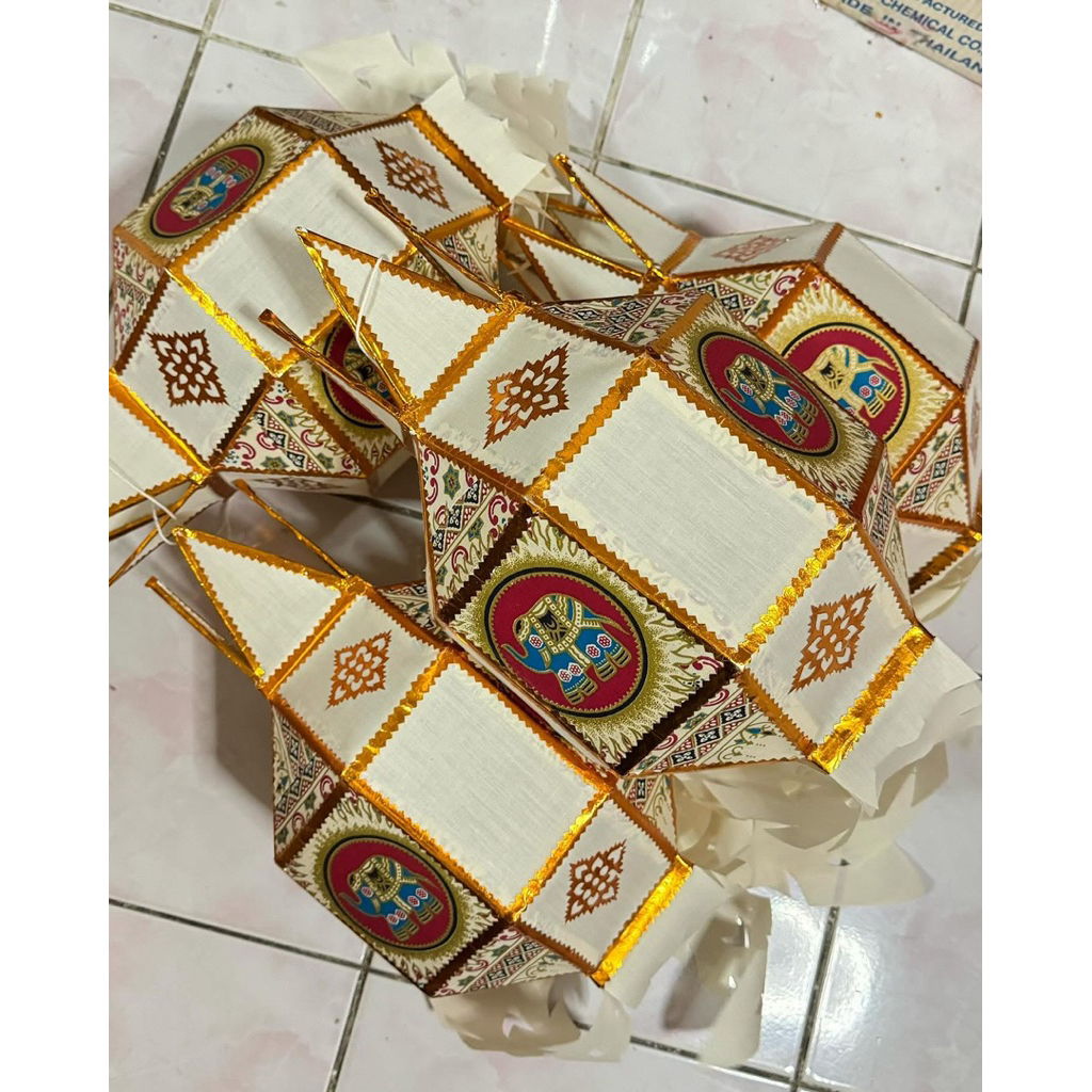(ลายช้างใหญ่)🏮โคมล้านนา 8 นิ้ว โคมแขวน โคมผ้า🚛