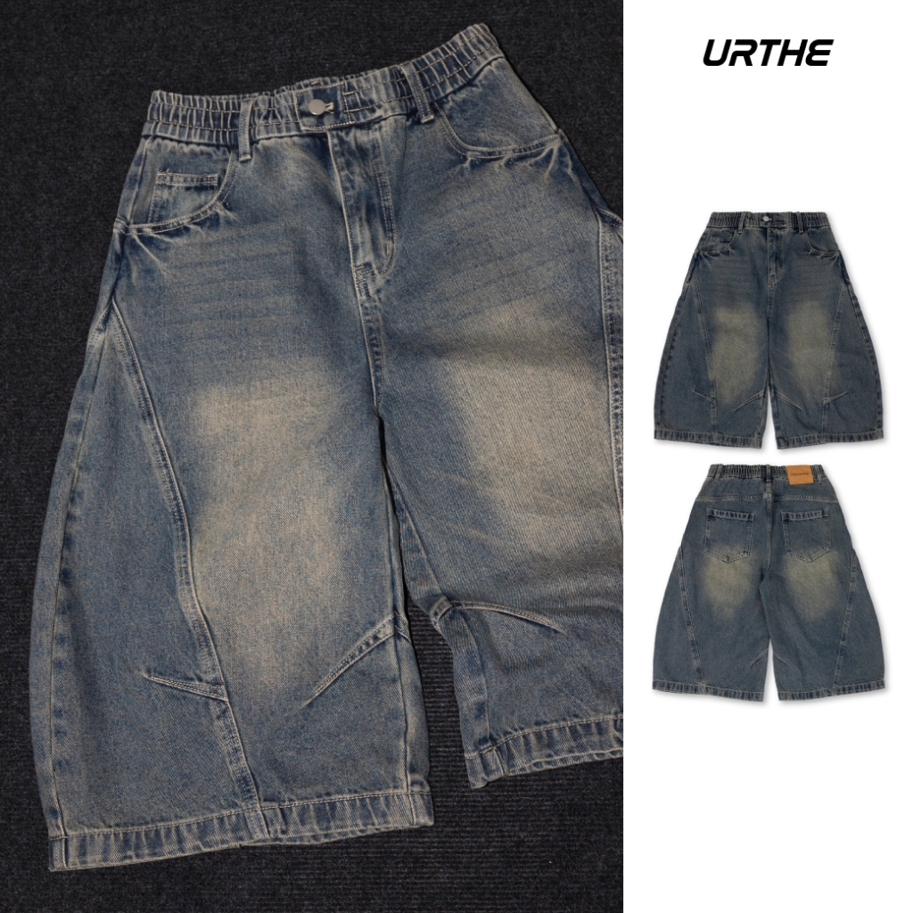 URTHE - กางเกงยีนส์ เอวยางยืด รุ่น V-CUT SHORTS