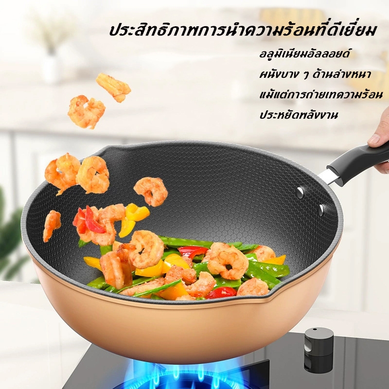 กระทะทอดแบบใช้ในบ้าน พื้นผิวรังผึ้งไม่ติด กระทะก้นแบน ใช้ได้กับทั้งเตาอินดักชั่นและเตาแก๊ส การจัดส่งของกรุงเทพฯ⚡