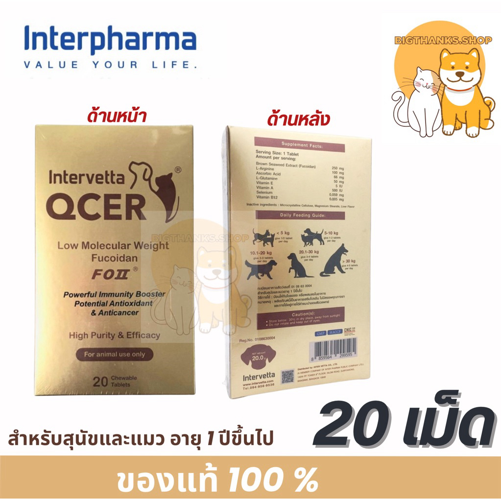 (( แพคเกจใหม่ค่ะ)) Intervetta Qcer 20 เม็ด 27/04/2027 อาหารเสริมต่อต้าน ...
