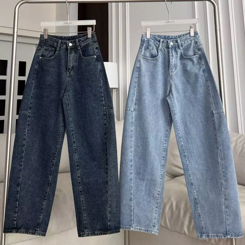 PTJ30270 Luna Barrel High-rise กางเกงยีนส์ PROMTHONG เอวสูงทรง Curved