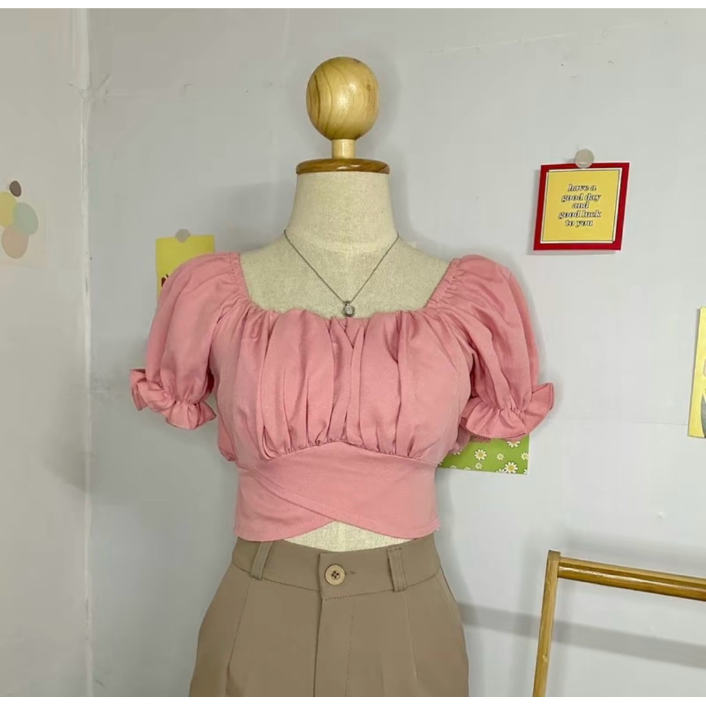 เสื้อครอปทรงแขนตุ๊กตา ผูกโบว์หลัง | Shopee Thailand