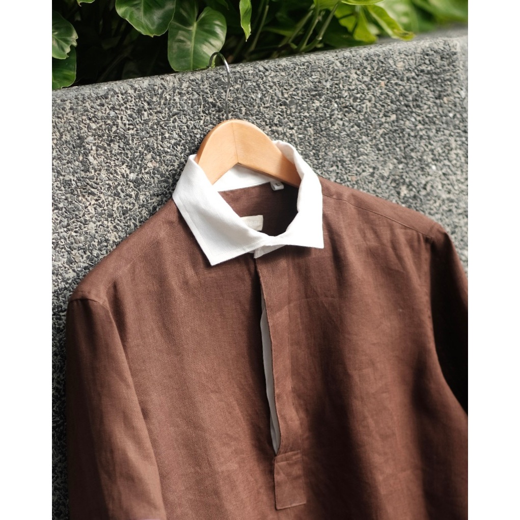 fake rugby brown linen long sleeve shirt เชิ้ตรักบี้ปลอมๆผ้าลินินสี ...