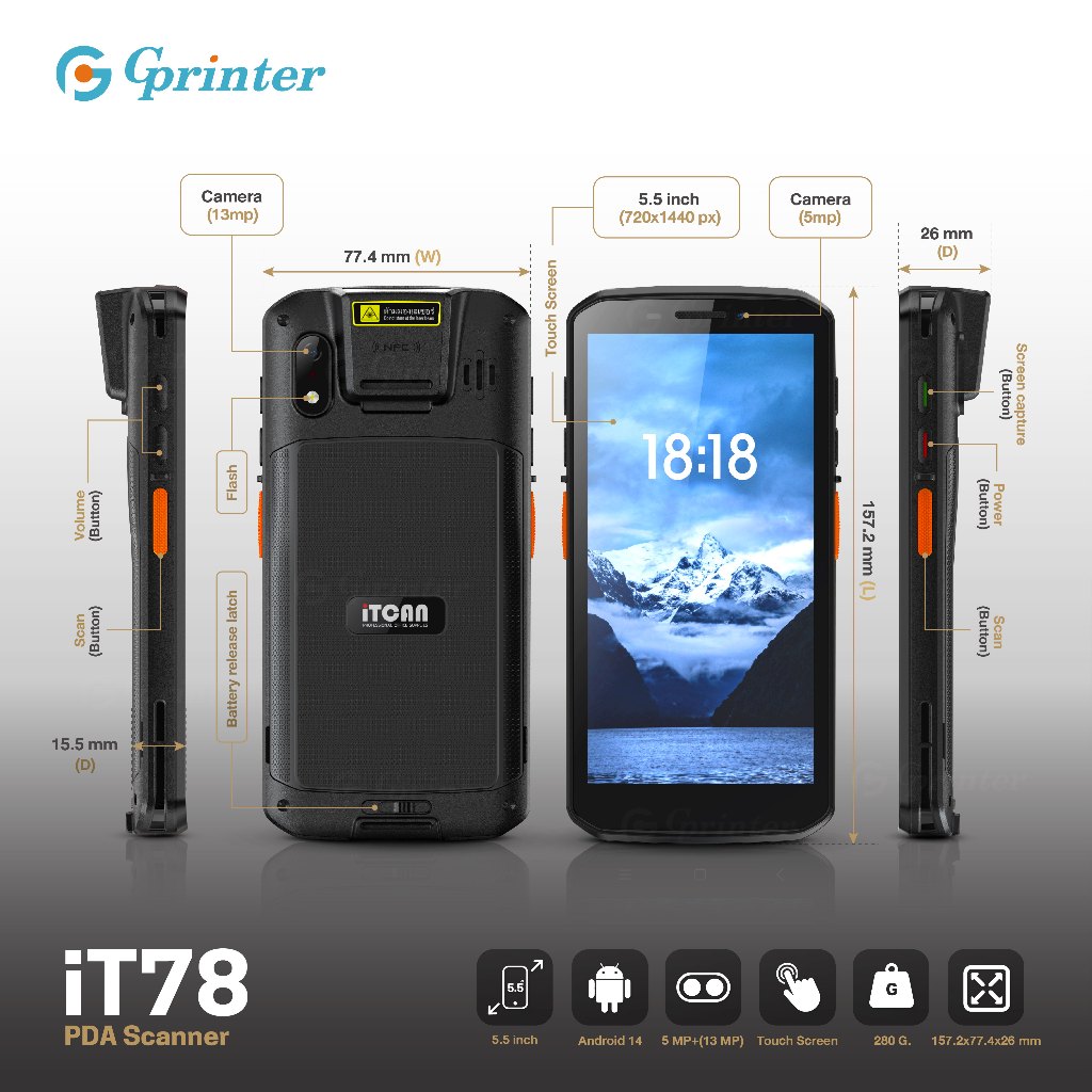 Gprinter PDA iT78 เครื่องสแกนบาร์โค้ด เครื่องนับสินค้าคงคลัง 1D2D สแกน ...