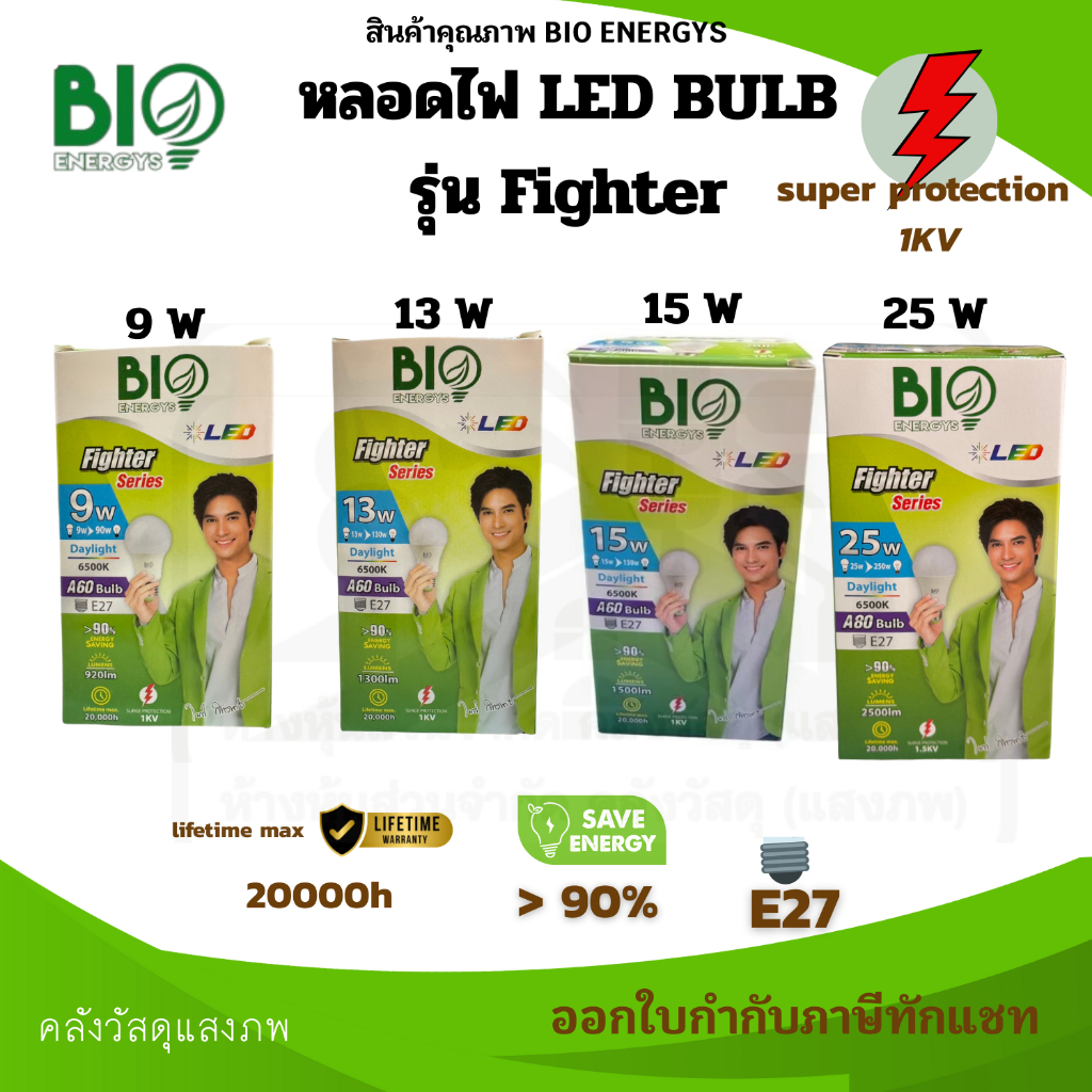 BIO ENERGYS หลอดไฟLED bulb รุ่น Fighter 9w,13W,15W,25W แสงขาว | Shopee ...