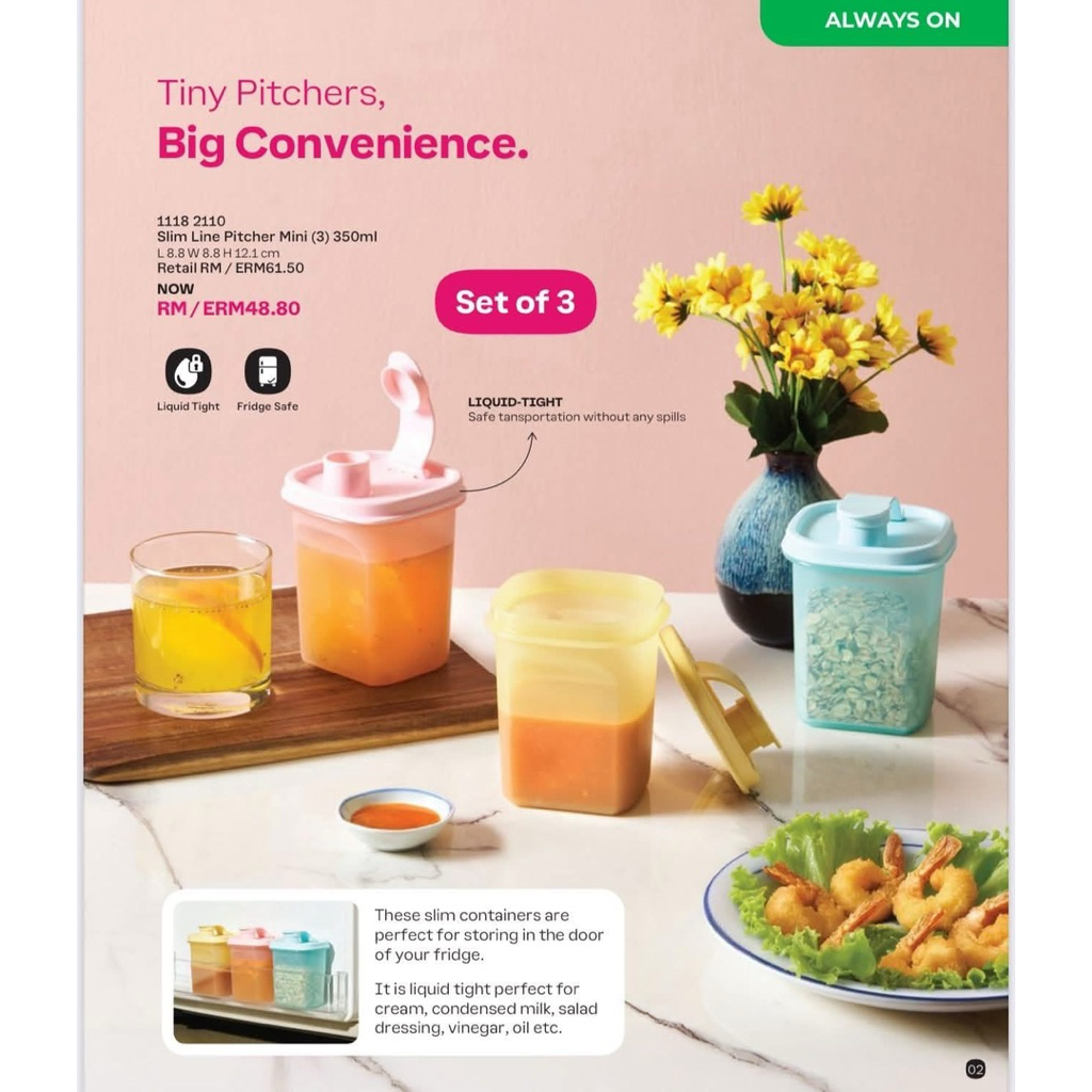 Tupperware รุ่น โถริน Slim Line Pitcher Mini 350ml. (เลือกสี) | Shopee ...