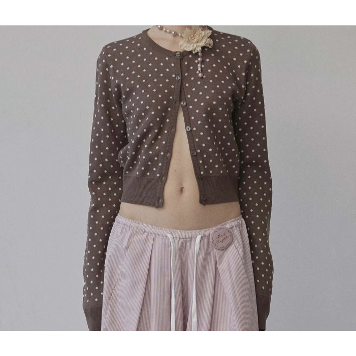 Sculptor Polka Dot Cardigan (Baby Pink/Brown, Melange Gray/White