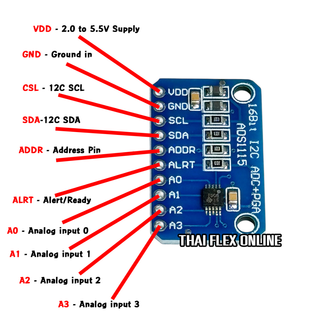ADS1115 16-bit ADC Module I2C / IIC โมดูลแปลงอนาล็อกเป็นดิจิตอล ความ ...