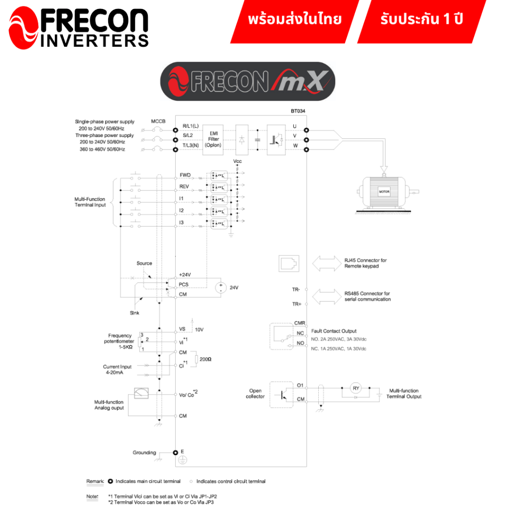 Frecon Inverter อินเวอร์เตอร์ ตัวปรับรอบมอเตอร์ VFD 0.5-3.0 แรงม้า 0.4 ...
