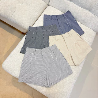 โปรโมชั่น Flash Sale : กางเกงลายริ้วขาสั้น ผ้ายีนส์ ทรงบาร์บี้ ทรงสูง กางเกงขาสั้นบาร์บี้