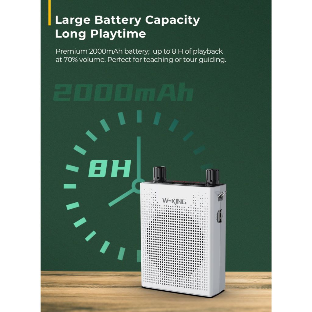 W-King KS06 ลำโพงช่วยสอน ไมค์ไร้สาย ลำโพงบลูทูธ ลำโพงFM ลำโพงไกด์ แบต 13 ชม/ชาร์จ