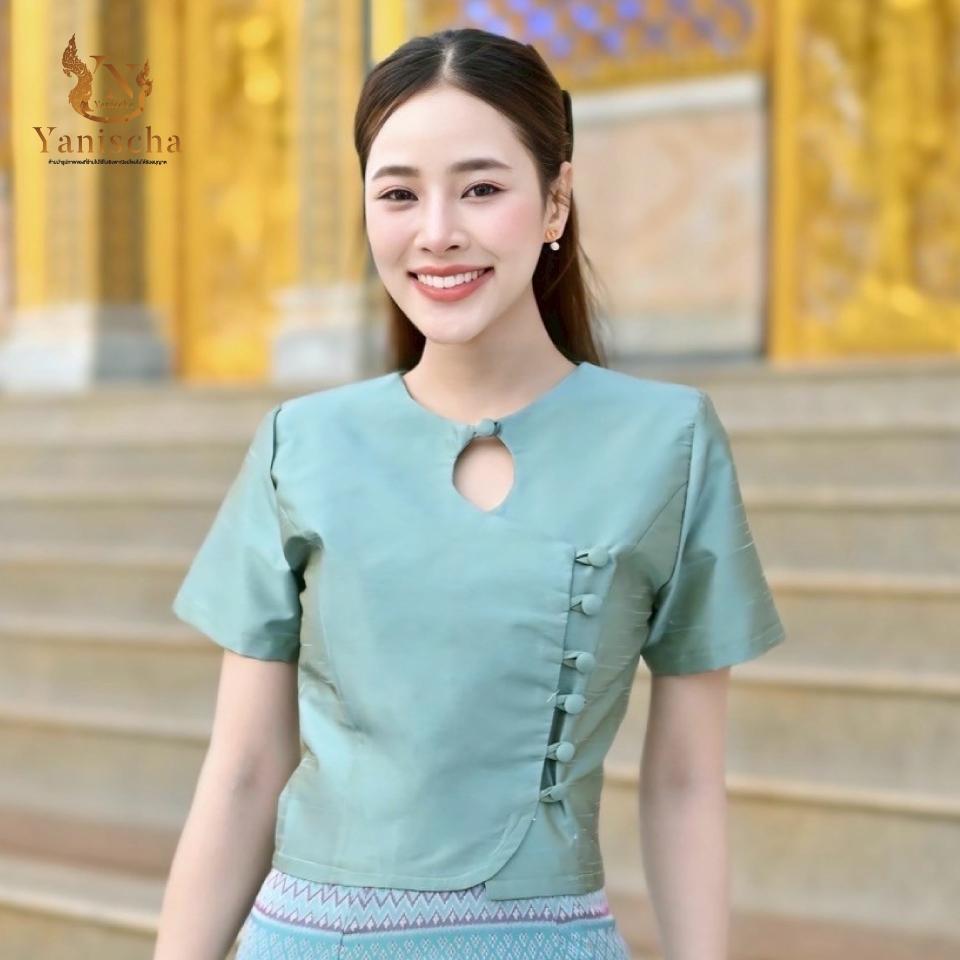 ชุดไทยญาณิศชา เสื้อผ้าไหมแพรทิพย์ พร้อมผ้าถุงสำเร็จ ทรงสวยใส่แล้วดูผอม มุมมองที่ 4