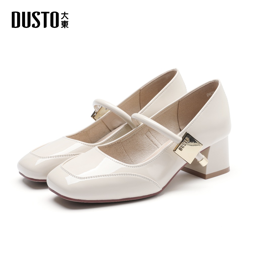 DUSTO แมรี่เจนสีไวน์เงา สายคาดหัวเข็มขัดทอง ส้นบล็อกมั่นคง เติมความ ...