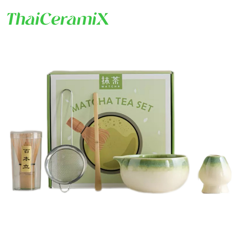 ThaiCeramiX【เซ็ต 5 ชิ้น】ชุดชงมัทฉะ Matcha set Thread/Round ถ้วยมัทฉะ ...