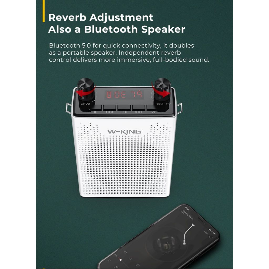W-King KS06 ลำโพงช่วยสอน ไมค์ไร้สาย ลำโพงบลูทูธ ลำโพงFM ลำโพงไกด์ แบต 13 ชม/ชาร์จ