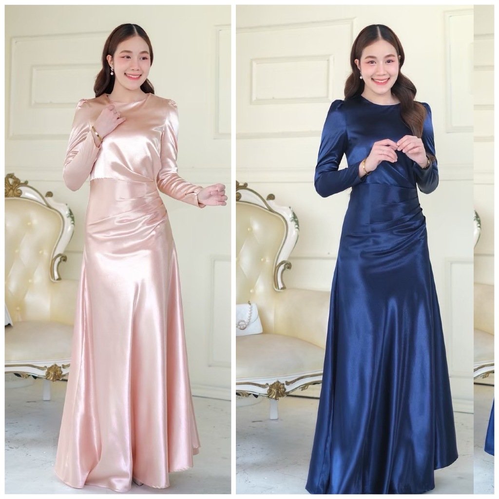 ชุดราตรีอิสลาม FN4209 คอปีนแขนยาว ทรงวินเทจ เดรสเพื่อนเจ้าสาว LUXURY707 มุมมองที่ 2