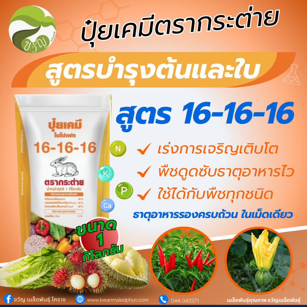 ปุ๋ย 16-16-16 ตรากระต่าย 1กก. สูตรเสมอ | Shopee Thailand