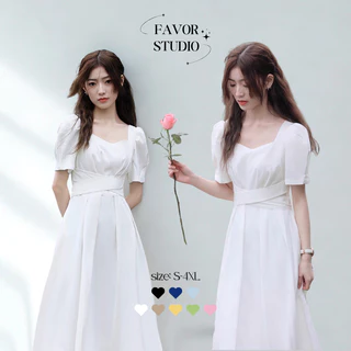🌷S-4XL🌷 เดรสยาวพลัสไซซ์ เข้ารูป ผูกเอว ช่วยพรางหุ่น กระโปรงยาวเรียบหรู เหมาะสำหรับสาวอวบ เดรสออกงาน