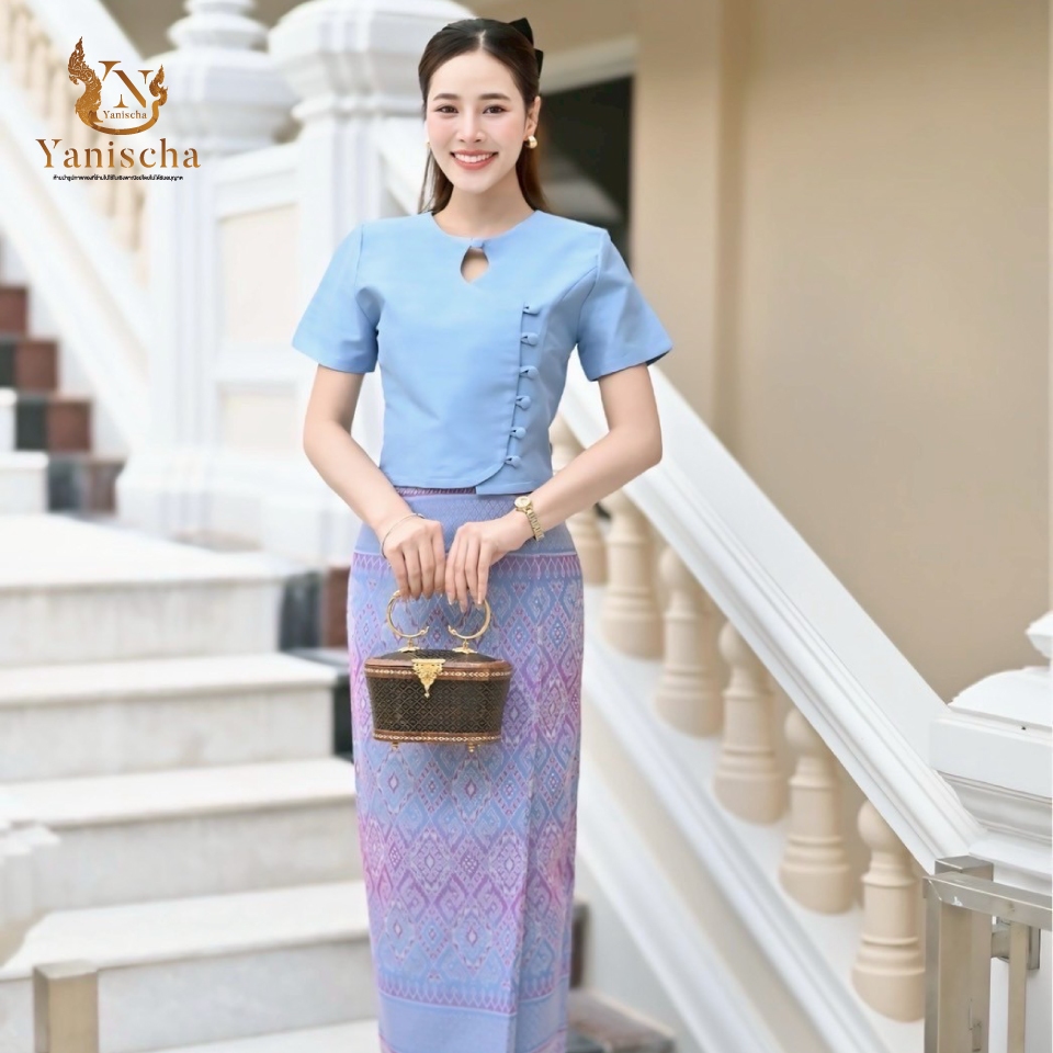 ชุดไทยผ้าไหมแท้ ญาณิศชา ใส่แล้วดูผอม ไซส์ XS-5XL พร้อมส่ง
