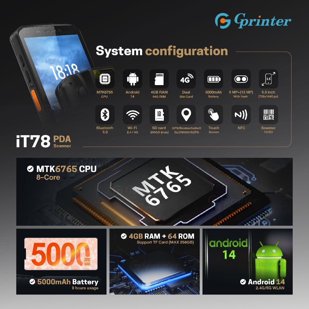 Gprinter PDA iT78 เครื่องสแกนบาร์โค้ด เครื่องนับสินค้าคงคลัง 1D2D สแกน ...