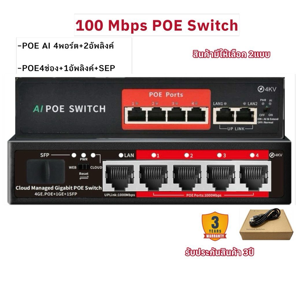 POE SWITCH 4P uplink/ 4P Gigabit SEP /สวิตส์จ่ายไฟ รับประกัน3ปี ...