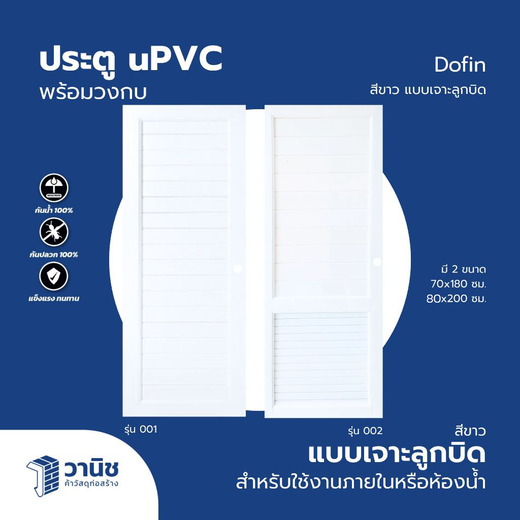ประตูพร้อมวงกบ uPVC Dolfin รุ่น B0-001,B0-002 ขนาด 70 x 180, 80x200 ซม. ...