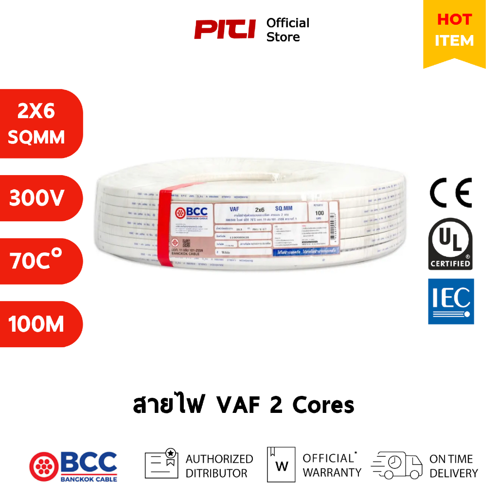 BCC สายไฟ VAF 2x6 SQMM 300/500V 100M Bangkok Cable | Shopee Thailand