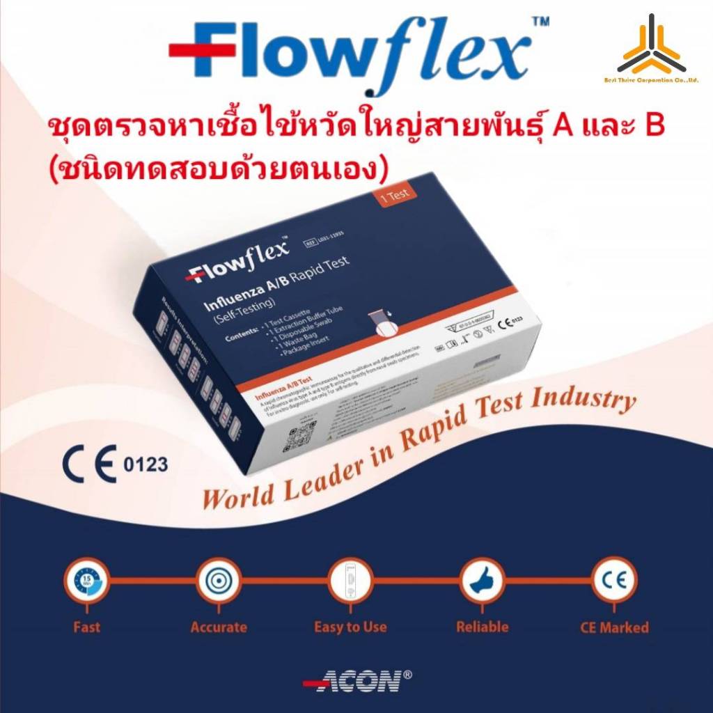 Flowflex ชุดตรวจไข้หวัดใหญ่สายพันธุ์เอ/บี Influenza A/B Rapid Test SET ...