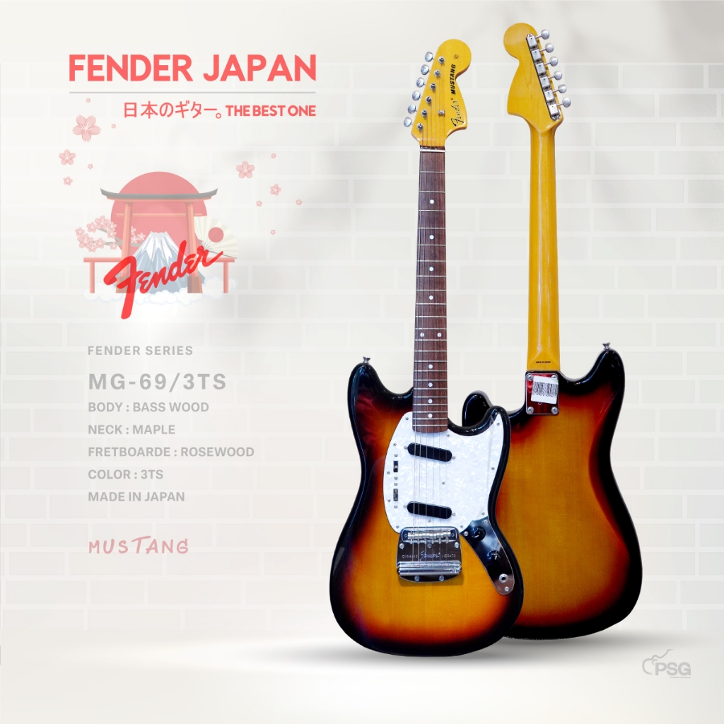 FENDER JAPAN รุ่นMG-69/3TS MUSTANG GUITAR (สีซันเบิร์ด ) แท้ 100% เหลือ ...