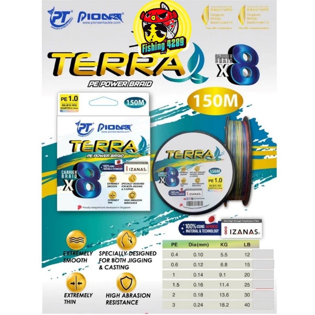 สายพีอี PIONEER TERRA PE POWER BRAID เรียบเนียน ทนต่อการสึกหรอTERRA x8 ...