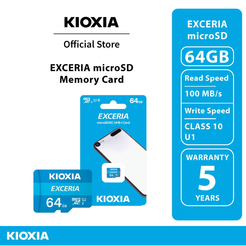 KIOXIA EXCERIA 64GB MicroSD Card U1 - Lettura 100MB/s Per Video Full HD